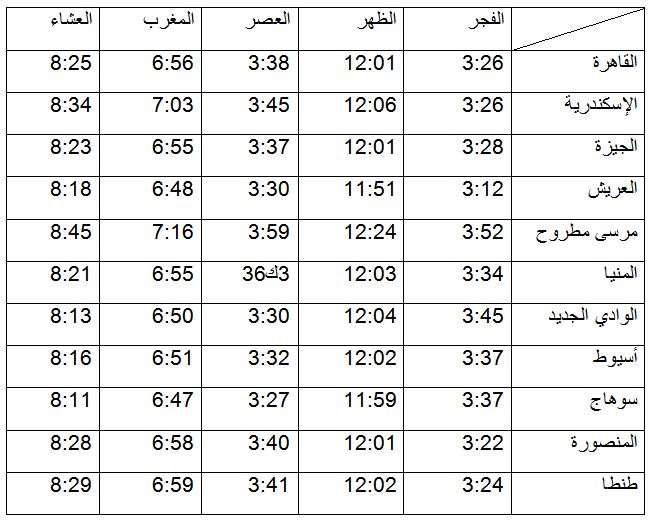 مواقيت الصلاة ليوم السبت 22 يوليو