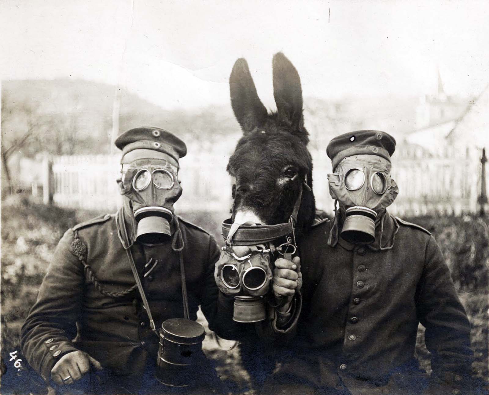 الجنود يرتدون أقنعة الغاز في الحرب العالمية الأولى