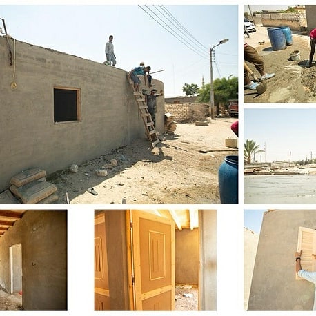 العمال خلال تنفيذ أعمال إعمار قرية الروضة بشمال سيناء