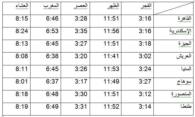 مواقيت الصلاة ليوم الاربعاء 23 مايو