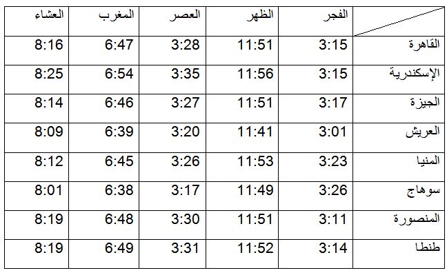 مواقيت الصلاة ليوم الخميس 24 مايو