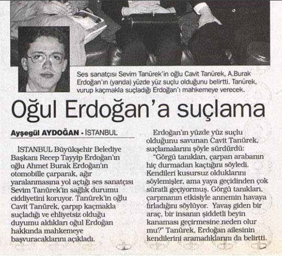 صحف تركية تتناول خبر اصطدام نجل اردوغان بسيارته الفنانة التركية.jpg 1
