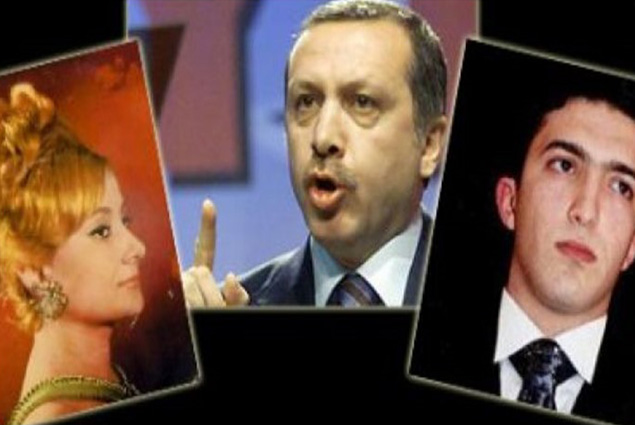 نجل أردوغان والفنانة التركية يتوسطهم الرئيس التركي