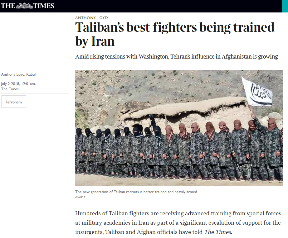 تقرير صحيفة التايمز البريطانية عن الدعم الإيران لحركة طالبان