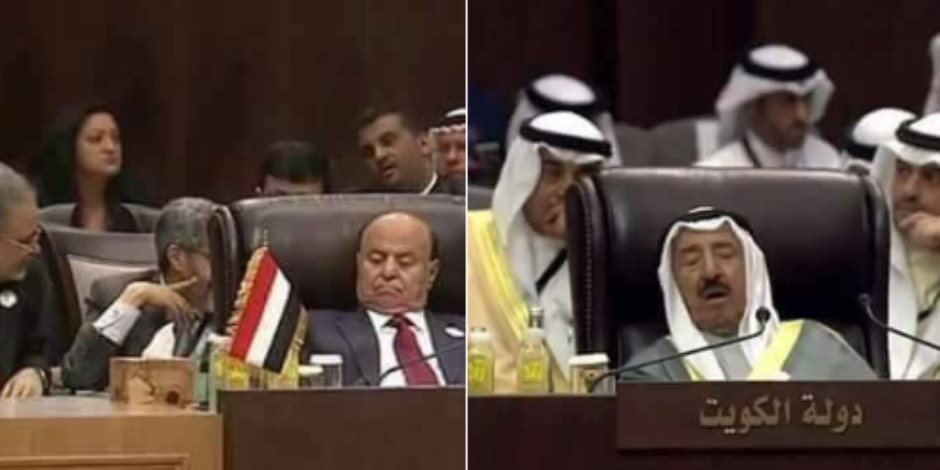 «النوم سلطان».. أمير الكويت ورئيس اليمن في سبات عميق بالقمة العربية (صور)