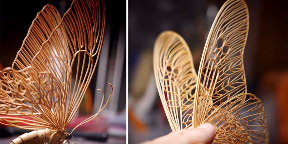 فنان ياباني يصنع من خشب الخيزران منحوتات للحشرات تحاكى الطبيعية