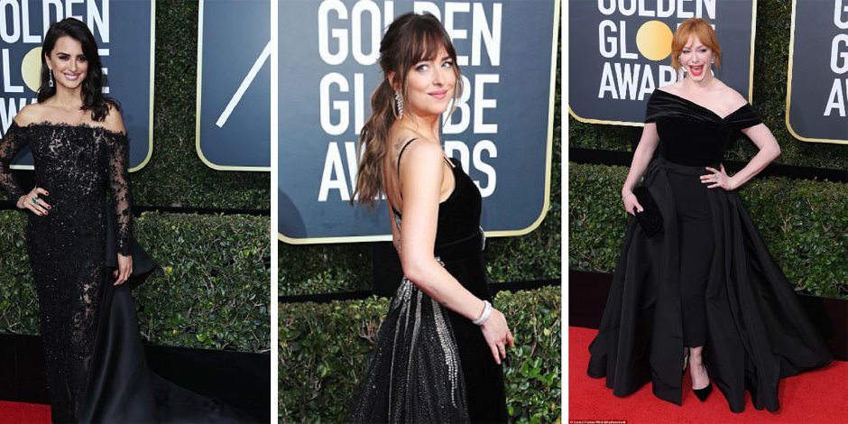 طلي بالأسود.. نجمات هوليوود في "Golden Globes" يرفعن شعار "معاً ضد التحرش الجنسي" (صور)