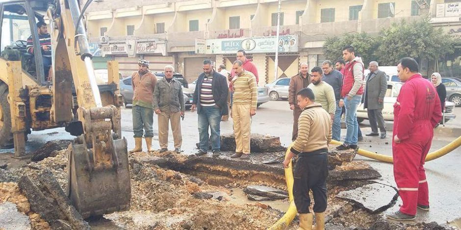 انفجار خط طرد محطة صرف صحي عزبة عقل في المنصورة