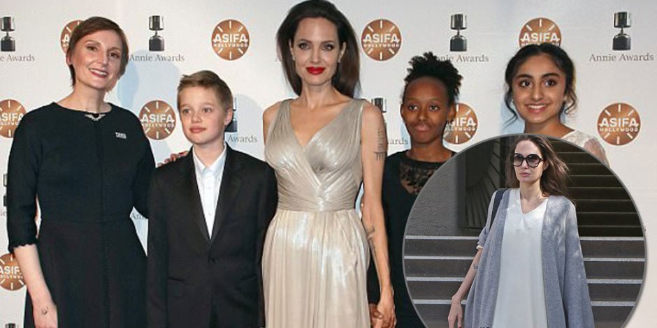 أنجلينا جولي.. لماذا ارتدت ملابس معادة التدوير بصحبة أبنائها الخمسة في عرض فيلمها الخاص(فيديو)