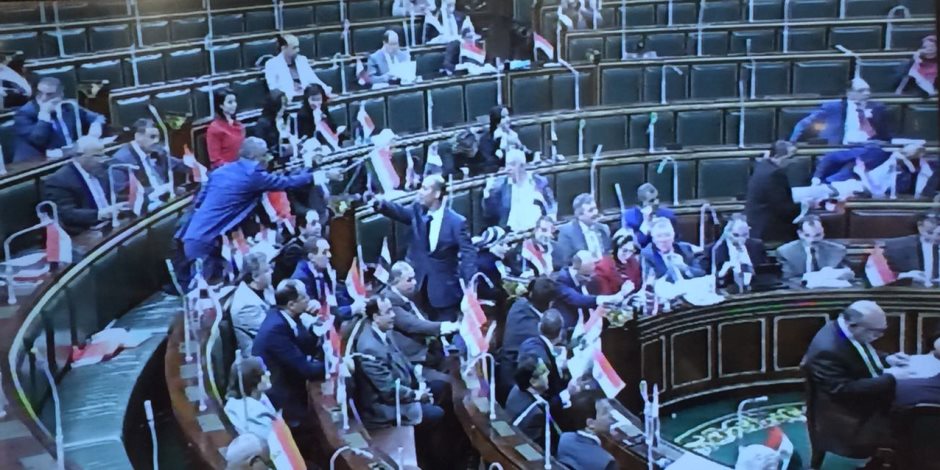 نواب البرلمان يرفعون علم مصر بالتزامن مع إعلان نتيجة الانتخابات الرئاسية (صور)