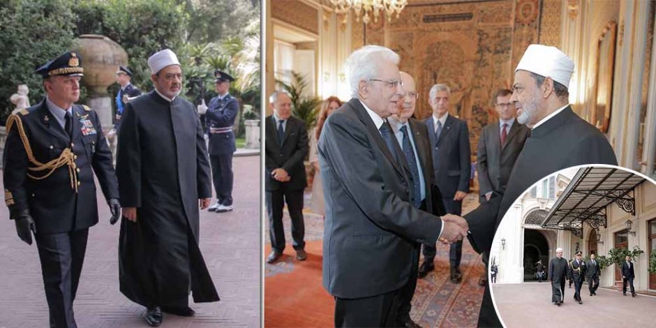 تفاصيل ما دار بين شيخ الأزهر والرئيس الإيطالي بقصر الرئاسة بـروما (صور) 