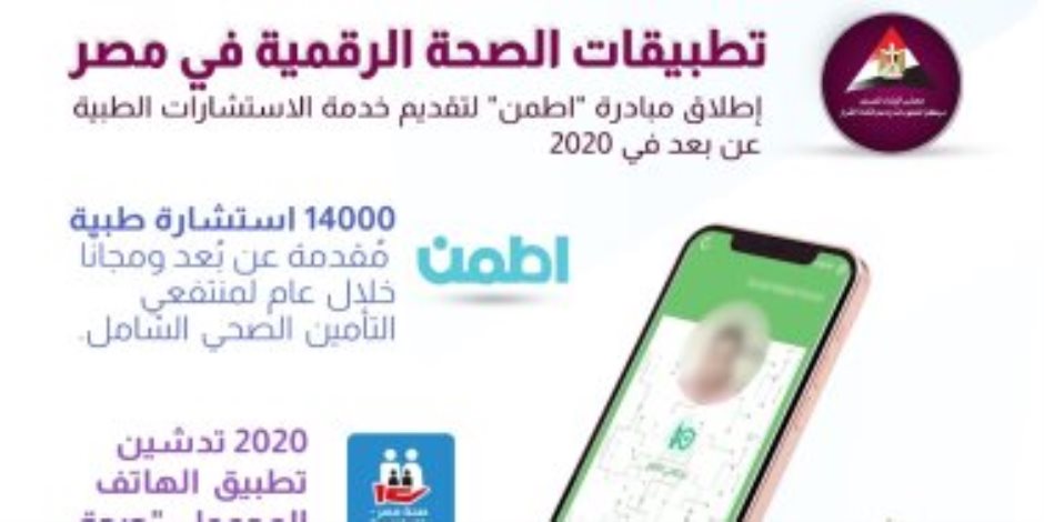 انفوجراف ل" معلومات الوزراء ": 14 ألف استشارة طبية عن طريق "اطمن" لمنتفعى التأمين الصحى