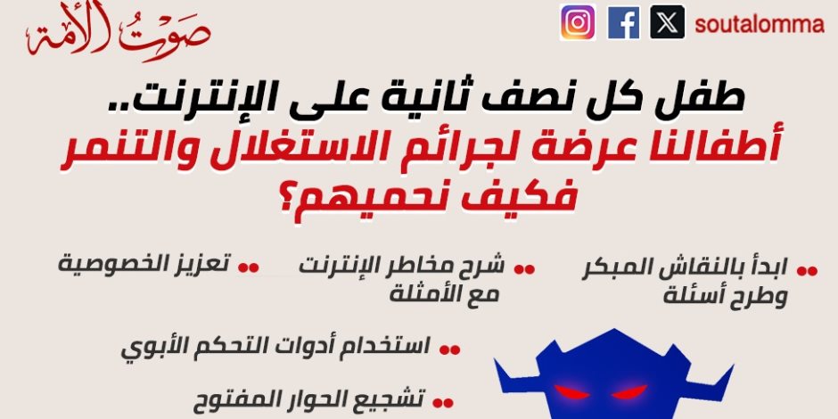 «صوت الأمة» يدعو لحملة #إنترنت_آمن_للأطفال على السوشيال ميديا للتوعية بالمخاطر الكبرى على النشء والأسر المصرية