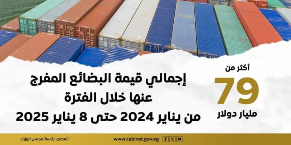 79 مليار دولار لبضائع مفرج عنها من يناير 2024 حتى 8 يناير 2025.. «الوزراء» يقر تيسيرات جمركية لسلع مستوردة وتعزيز الرقابة