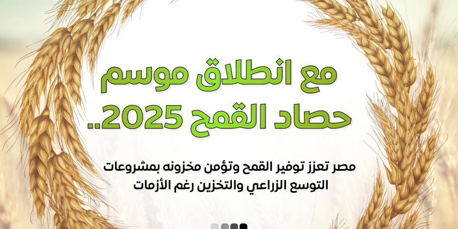 إعلام الوزراء: 3.1 مليون فدان قمح وأصناف جديدة عالية الإنتاجية ودعم غير مسبوق للمزارعين في موسم توريد 2025 إعلام الوزراء: 3.1 مليون فدان قمح وأصناف جديدة عالية الإنتاجية ودعم غير مسبوق للمزارعين في موسم توريد 2025