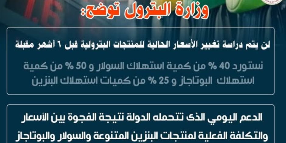 366 مليون جنيه دعم منتجات البنزين المتنوعة والسولار والبوتاجاز.. البترول: جميع المنتجات البترولية تخضع لرقابة وفحوصات دورية دقيقة 366 مليون جنيه دعم منتجات البنزين المتنوعة والسولار والبوتاجاز.. البترول: جميع المنتجات البترولية تخضع لرقابة وفحوصات دورية دقيقة