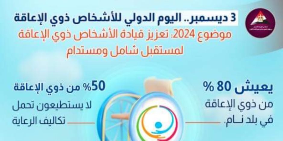 20 عاماً عمر أقل لبعضهم عالمياً مقارنةً بالأصحاء.. 1.5 مليون بطاقة خدمات متكاملة لذوي الإعاقة في مصر حتى أبريل 2025 20 عاماً عمر أقل لبعضهم عالمياً مقارنةً بالأصحاء.. 1.5 مليون بطاقة خدمات متكاملة لذوي الإعاقة في مصر حتى أبريل 2025
