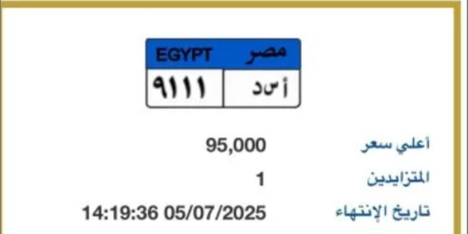 "أسد - 9111" أرخص لوحة سيارة مميزة مطروحة بالمزاد.. اعرف سعرها