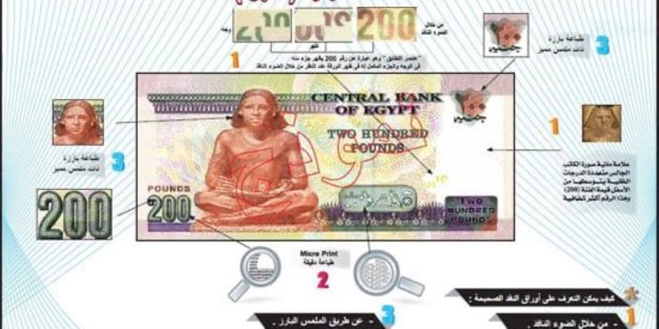 علامات تأمين ورقة البنكنوت فئة الـ200 جنيه.. صور