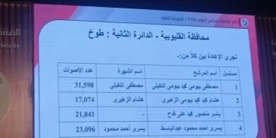 إعادة فى الدائرة الثانية بالقليوبية ومقرها طوخ بانتخابات مجلس النواب