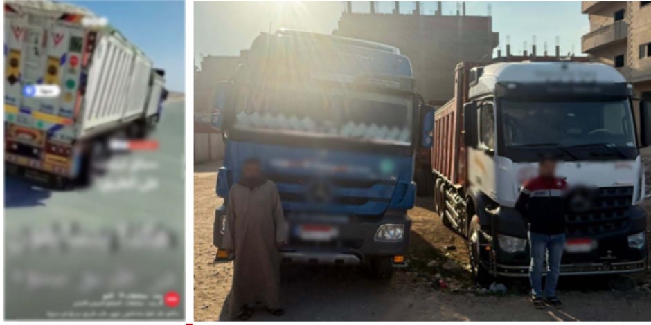 القبض على قائدى سيارتين نقل لسيرهما برعونة بأحد الطرق فى مطروح