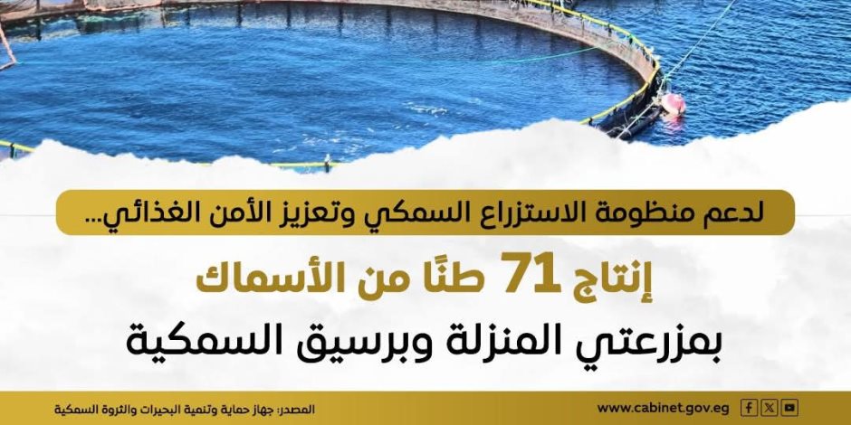71 طناً إنتاجها مع المنزلة في أبريل 2026 .. أحدث أعمال الصيد بمزرعة برسيق السمكية بالبحيرة أنتجت نحو 70 طناً من الأسماك المتنوعة
