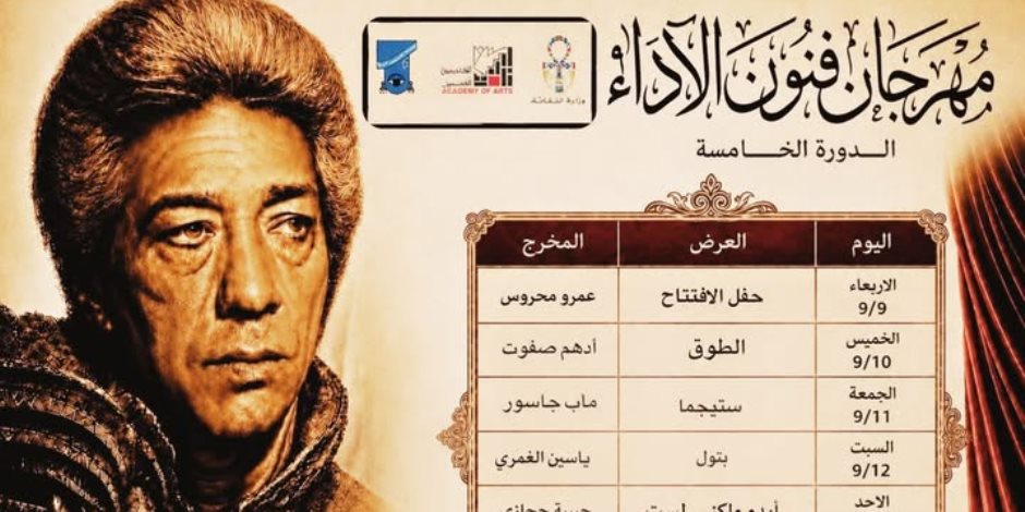 غدا.. انطلاق الدورة الخامسة من «مهرجان فنون الأداء» التي  تحمل اسم الفنان الراحل كرم مطاوع بأكاديمية الفنون