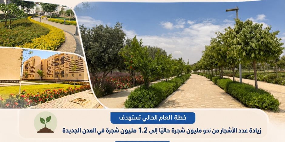 وزارة الإسكان تواصل تنفيذ خطة زيادة معدلات التشجير ورفع كفاءة المسطحات الخضراء بالمدن الجديدة