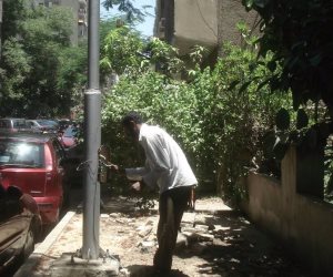 حملة صيانة لأعمدة الإنارة في حي العجوزة (صور)