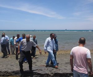 لجنة لمعاينة شواطئ رأس غارب تمهيدا لبدء إزالة التلوث البترولي (صور)