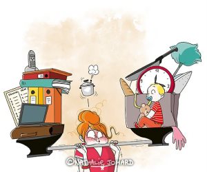 الأمومة مش سهلة بس مستهلة ..رسامة كاريكاتير  تجسد حياة الأمهات في لوحاتها