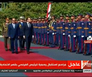 القمة المصرية الفرنسية تبدأ في قصر الاتحادية بـ 21 طلقة مدفعية