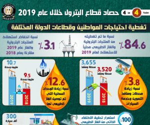 زيادة حجم إنتاج الثروة البترولية في 2019 لـ 84.2 مليون طن (إنفوجراف)