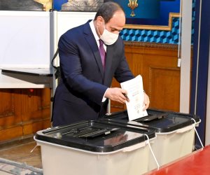 لحظة إدلاء الرئيس السيسي بصوته في انتخابات مجلس الشيوخ.. فيديو