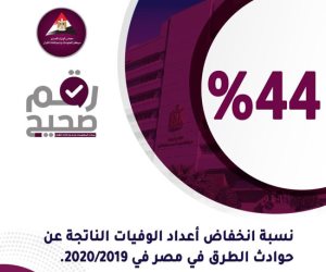 الحكومة: 44% انخفاضا في عدد وفيات حوادث الطرق فى مصر 2020/2019.. إنفوجراف