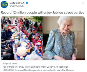 صحيفة بريطانية : 12 مليون شخص يشاركون فى احتفالات اليوبيل البلاتينى للملكة إليزابيث