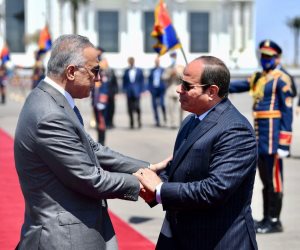 الرئيس السيسى يودع رئيس وزراء العراق بمطار العلمين