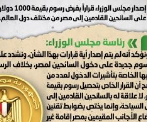 إعلام " مجلس الوزراء " ينفي فرض رسوم بقيمة 1000 دولار على السائحين القادمين إلى مصر