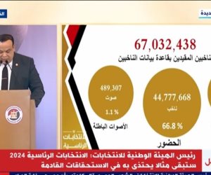 «الهيئة الوطنية»: عدد الأصوات الصحيحة في انتخابات الرئاسة 44 مليونا و288 ألفا و636 ناخبا