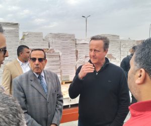 محافظ شمال سيناء يستقبل وزير الخارجية البريطاني خلال معاينته المساعدات الإيطالية الموجهة لغزة بالعريش