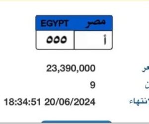 9 أشخاص يتنافسون عليها..  سعر لوحة سيارة "أ - 555" يقترب من 24 مليون جنيه