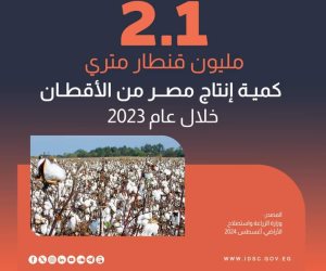 2.1 مليون قنطار قطن متري إجمالي إنتاج مصر عام 2023.. وزير الزراعة يبحث مع الجانب الإيطالي التعاون في صناعة الغزل والنسيج والملابس