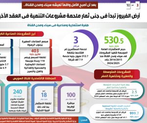 بالإنفوجراف.. أرض الفيروز تبدأ في جني ثمار ملحمة مشروعات التنمية في العقد الأخير 