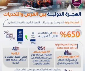 831 مليار دولار تحويلات الهجرة الدولية عام 2022 ارتفاعاً من 28 ملياراً في 2000.. مصر تستعرض تدابير لتعزيز حقوق العمال المهاجرين