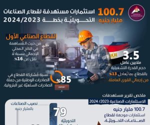 100.7 مليار جنيه استثمارات موجهة للقطاع عام 2023-2024.. نمو 7.1% للصناعات التحويلية خلال الربع الأول من 2024-2025