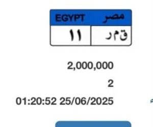"قمر - 11" أحدث لوحة سيارة مميزة مطروحة بالمزاد قيمتها 2 مليون جنيه .. ونهاية المزايدة 25 يونيو الجاري