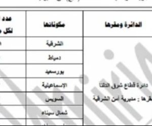 جدول توضيحى لتقسيم الدوائر فى الانتخاب بنظام القائمة لمجلس النواب.. 4 دوائر