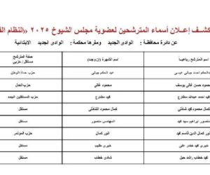 ننشر قوائم المرشحين لانتخابات مجلس الشيوخ عن دائرة محافظة الوادى الجديد ننشر قوائم المرشحين لانتخابات مجلس الشيوخ عن دائرة محافظة الوادى الجديد