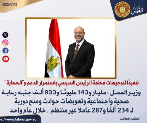 وزير العمل: 1.143 مليار جنيه رعاية صحية وتعويضات ومنح خلال عام