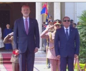 الرئيس السيسي والسيدة قرينته يستقبلان بقصر الاتحادية ملك وملكة إسبانيا بقصر الاتحادية